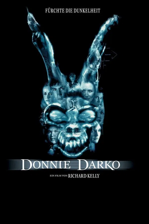 Donnie Darko Erklärung: Filmposter zeigt einen jungen Mann mit dunklem Kapuzenpullover vor surrealem Hintergrund, symbolisiert die psychologische Komplexität des Films