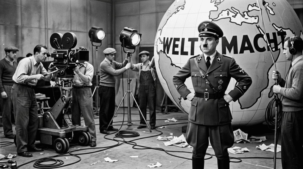 Charlie Chaplin als Der große Diktator gegen Adolf Hitler - Satirischer Film Zweiter Weltkrieg, Chaplin 1940