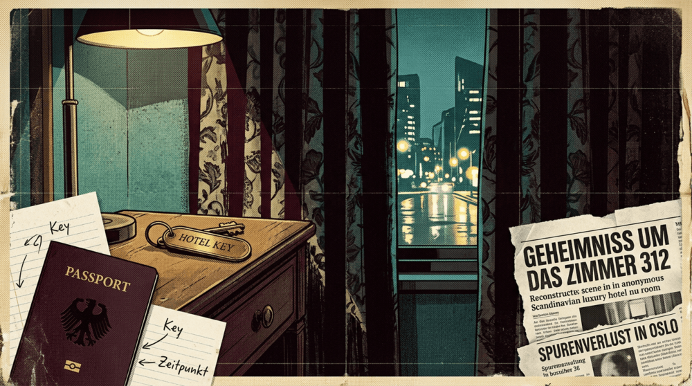 Editorial-Illustration zu Die Plaza Frau mit anonymem Hotelzimmer im Oslo Plaza