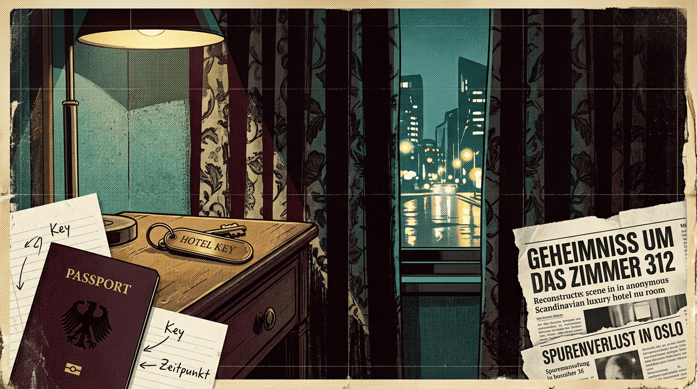 Editorial-Illustration zum Fokus Keyword Die Plaza Frau mit anonymem Hotelzimmer im Oslo Plaza