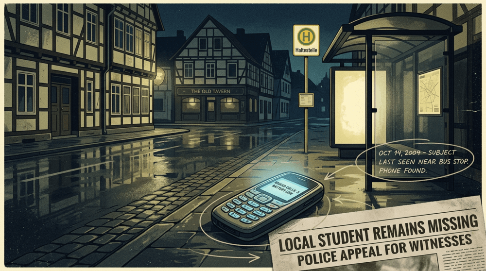 Frauke Liebs Case: The Calls After Midnight - Illustration eines alten Kriminalmagazins mit Telefonanrufen in Paderborn und Lichtenau