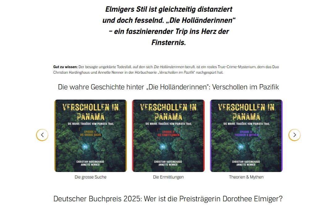 Screenshot des Audible-Blogartikels zu Die Holländerinnen wahre Geschichte