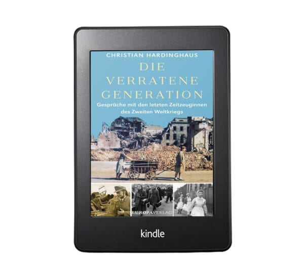 E-Reader zeigt Buchcover von 'Die verratene Generation'.