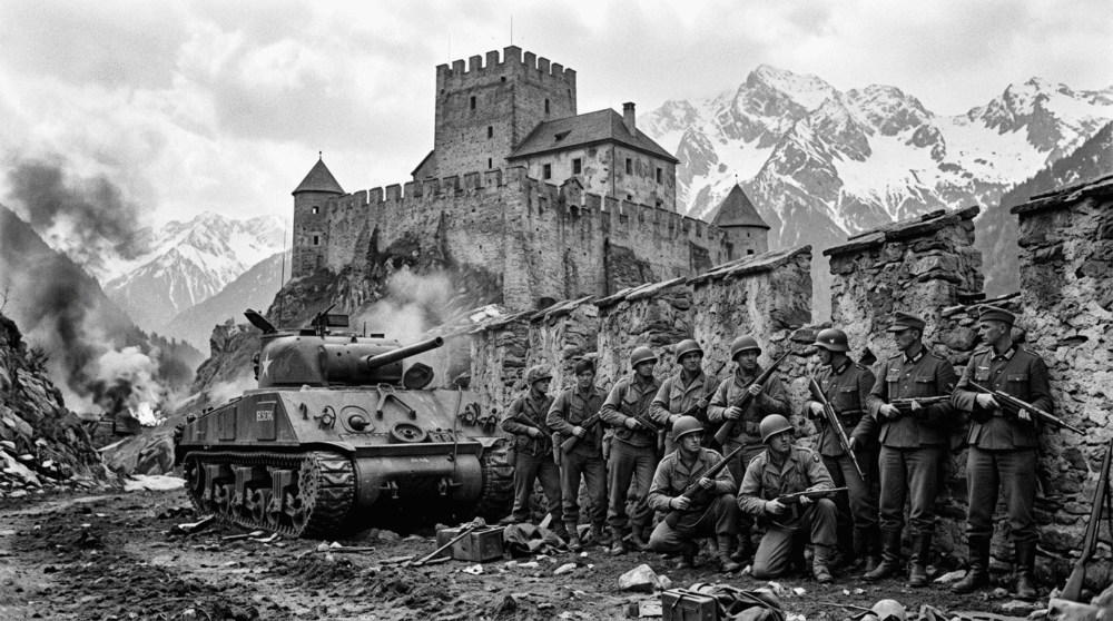Firefly_Historisches Schwarzweißfoto im Stil einer amerikanischen Frontaufnahme vom Mai 1945- 624984
